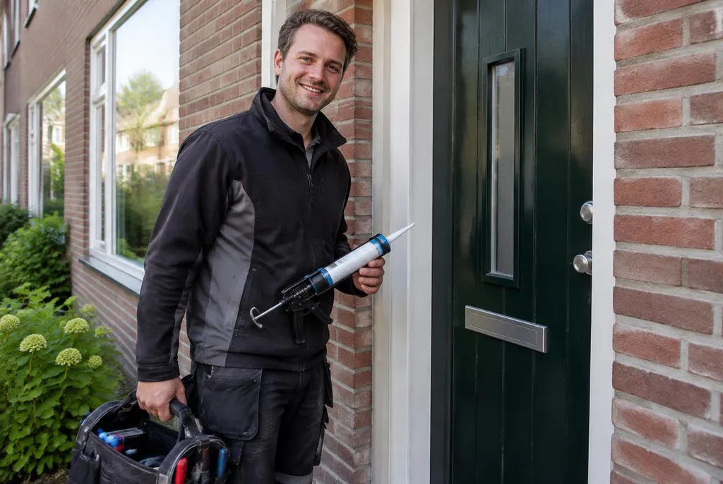 Vakman van Kitbedrijf Den Helder bij de voordeur van een woning